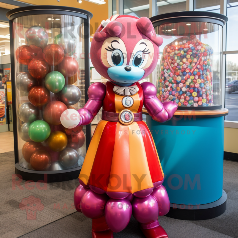 Rust Gumball Machine mascot costume character dressed with a Dress and Necklaces