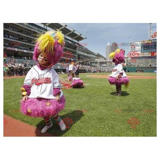 Alle harige roze en gele vogel mascotte - Redbrokoly.com