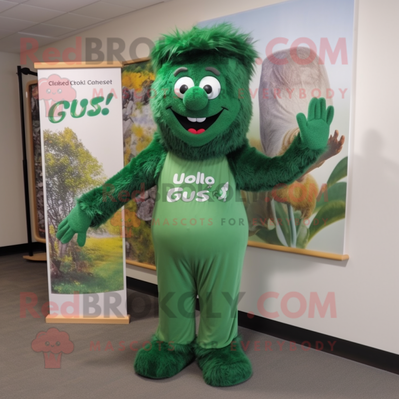 Forest Green Goulash mascot costume character dressed with a Jumpsuit and Tie pins