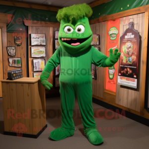 Forest Green Goulash mascot costume character dressed with a Jumpsuit and Tie pins