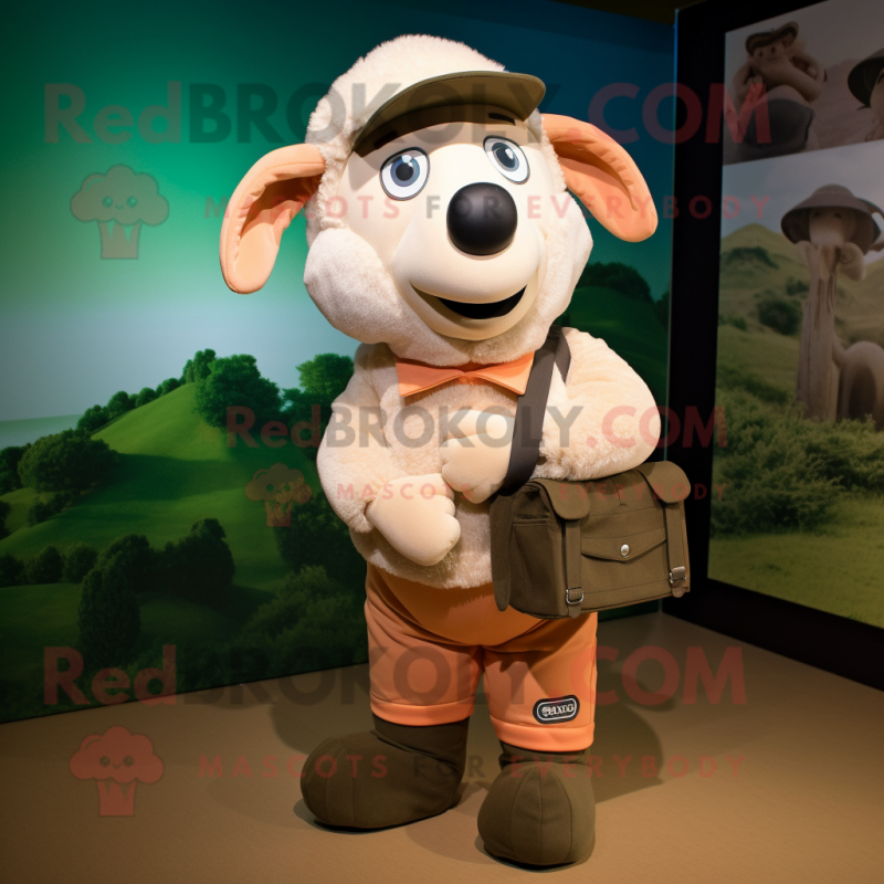 Peach Suffolk Sheep mascot costume character dressed with a Cargo Pants and Wraps