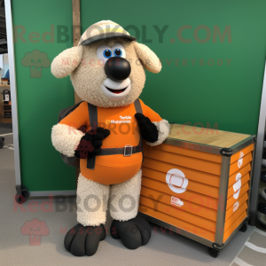 Peach Suffolk Sheep mascot costume character dressed with a Cargo Pants and Wraps