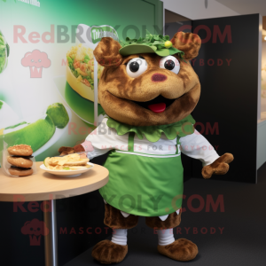 Forest Green Pulled Pork Sandwich mascot costume character dressed with a Playsuit and Cummerbunds