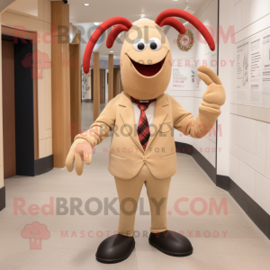 Beige Lobster mascot costume character dressed with a Suit Pants and Tie pins