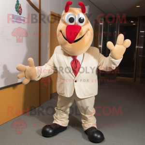 Beige Lobster mascot costume character dressed with a Suit Pants and Tie pins