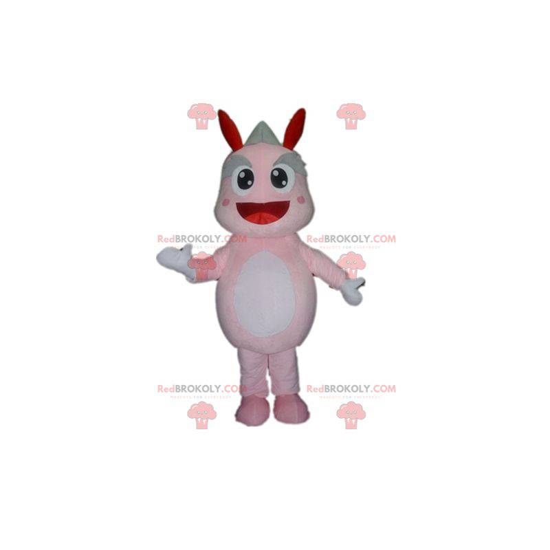 Giant dragon pink and gray dinosaur mascot - Redbrokoly.com