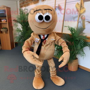Beige Lobster mascot costume character dressed with a Suit Pants and Tie pins