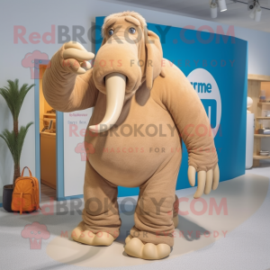 Tan Mammoth mascot costume character dressed with a One-Piece Swimsuit and Clutch bags