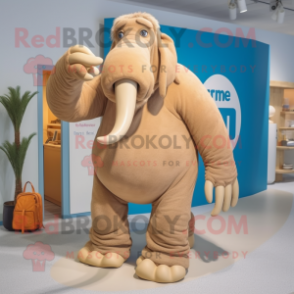 Tan Mammoth mascot costume character dressed with a One-Piece Swimsuit and Clutch bags
