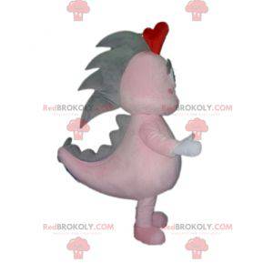 Mascotte dinosauro gigante rosa e grigio - Redbrokoly.com