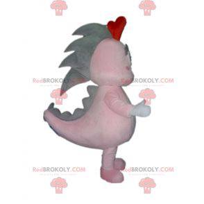 Giant dragon pink and gray dinosaur mascot - Redbrokoly.com