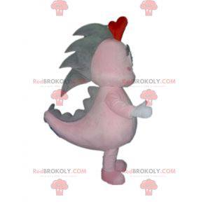 Obří dračí růžový a šedý maskot dinosaura - Redbrokoly.com