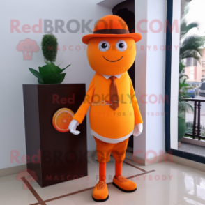 Orange Orange mascot costume character dressed with a Dress and Pocket squares