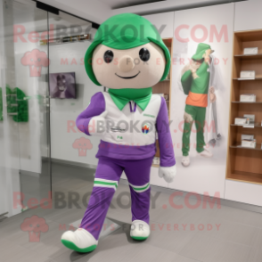 Lavender Irish Flag mascot costume character dressed with a Joggers and Backpacks