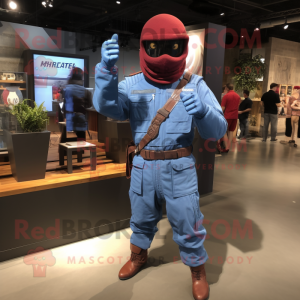 Maroon Gi Joe mascot costume character dressed with a Chambray Shirt and Mittens