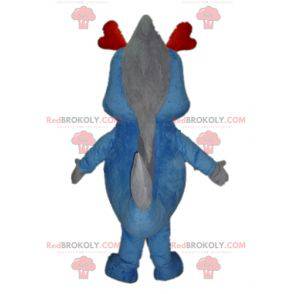 Dragão gigante mascote de dinossauro azul e cinza -