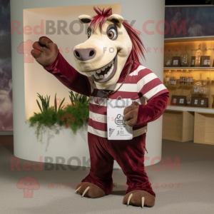 Maroon Quagga mascot costume character dressed with a Henley Tee and Clutch bags