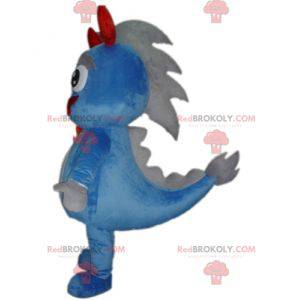 Dragão gigante mascote de dinossauro azul e cinza -