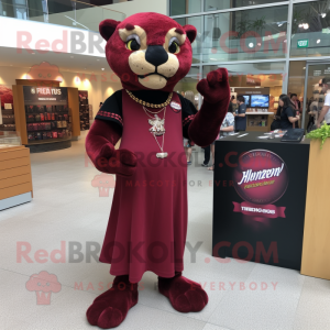 Maroon Panther mascot costume character dressed with a Dress and Brooches