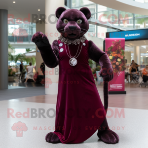 Maroon Panther mascot costume character dressed with a Dress and Brooches