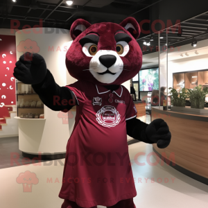 Maroon Panther mascot costume character dressed with a Dress and Brooches