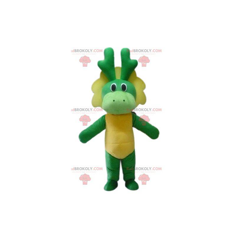 Mascotte de dinosaure vert et jaune de dragon - Redbrokoly.com