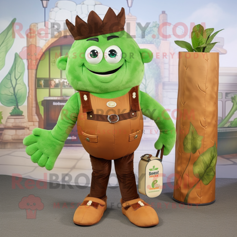 Rust Beanstalk mascot costume character dressed with a Vest and Coin purses Rust Beanstalk mascot costume character dressed with a Vest and Coin purses