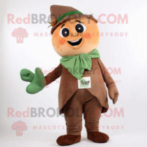 Rust Beanstalk mascot costume character dressed with a Vest and Coin purses