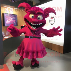 Magenta Devil mascot costume character dressed with a Wrap Skirt and Shoe laces