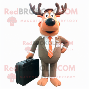 Peach Moose mascot costume character dressed with a Suit Pants and Briefcases