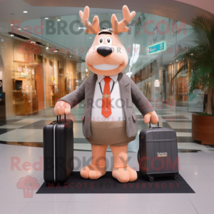 Peach Moose mascot costume character dressed with a Suit Pants and Briefcases
