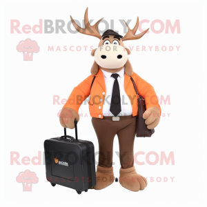 Peach Moose mascot costume character dressed with a Suit Pants and Briefcases