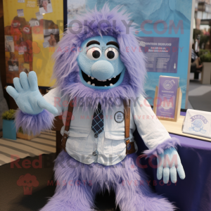 Lavender Yeti mascot costume character dressed with a Chambray Shirt and Ties