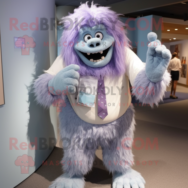 Lavender Yeti mascot costume character dressed with a Chambray Shirt and Ties Lavender Yeti mascot costume character dressed with a Chambray Shirt and Ties