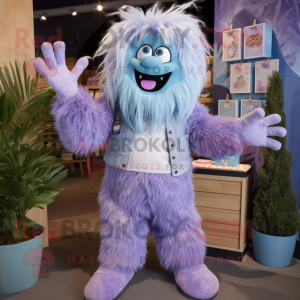 Lavender Yeti mascot costume character dressed with a Chambray Shirt and Ties