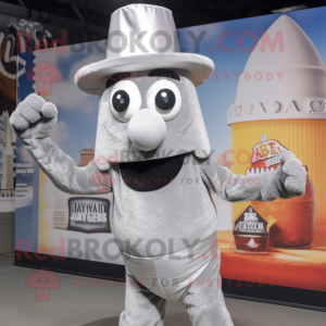 Silver Jambalaya mascot costume character dressed with a Tank Top and Hats