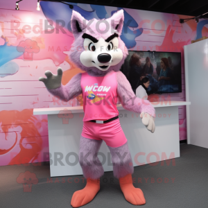 Pink Wolf mascot costume character dressed with a One-Piece Swimsuit and Ties