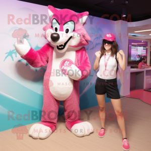 Pink Wolf mascot costume character dressed with a One-Piece Swimsuit and Ties