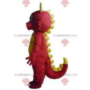 Mascote dragão vermelho e amarelo fofo e colorido -