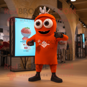 Rust Paella mascot costume character dressed with a Shorts and Smartwatches