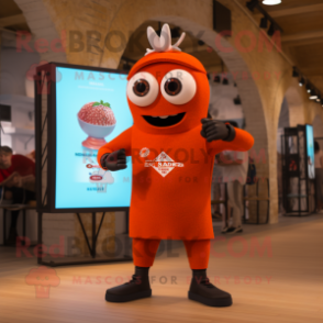 Rust Paella mascot costume character dressed with a Shorts and Smartwatches