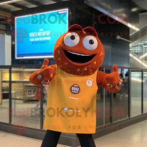Rust Paella mascot costume character dressed with a Shorts and Smartwatches