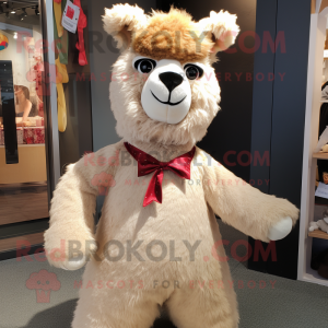 Tan Alpaca mascot costume character dressed with a A-Line Dress and Bow ties