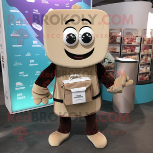Beige Chocolate Bars mascot costume character dressed with a Cover-up and Backpacks