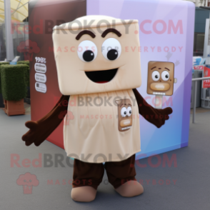 Beige Chocolate Bars mascot costume character dressed with a Cover-up and Backpacks