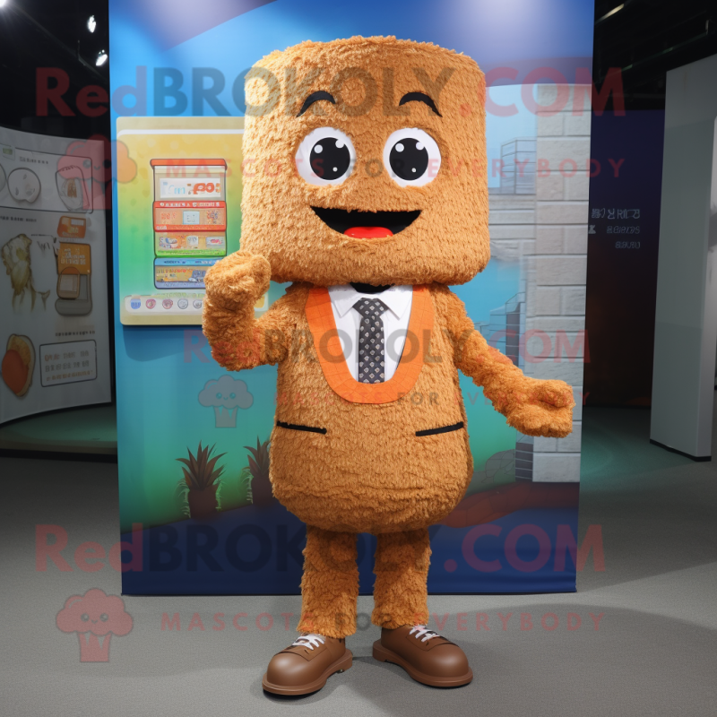 Brown Fried Rice mascot costume character dressed with a Romper and Tie pins