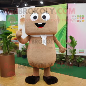 Brown Fried Rice mascot costume character dressed with a Romper and Tie pins