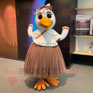 Rust Dove mascot costume character dressed with a Pleated Skirt and Headbands