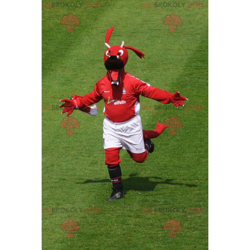 Mascotte drago rosso in abiti sportivi - Redbrokoly.com