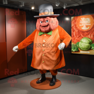 Orange Corned Beef And Cabbage mascot costume character dressed with a Coat and Cufflinks